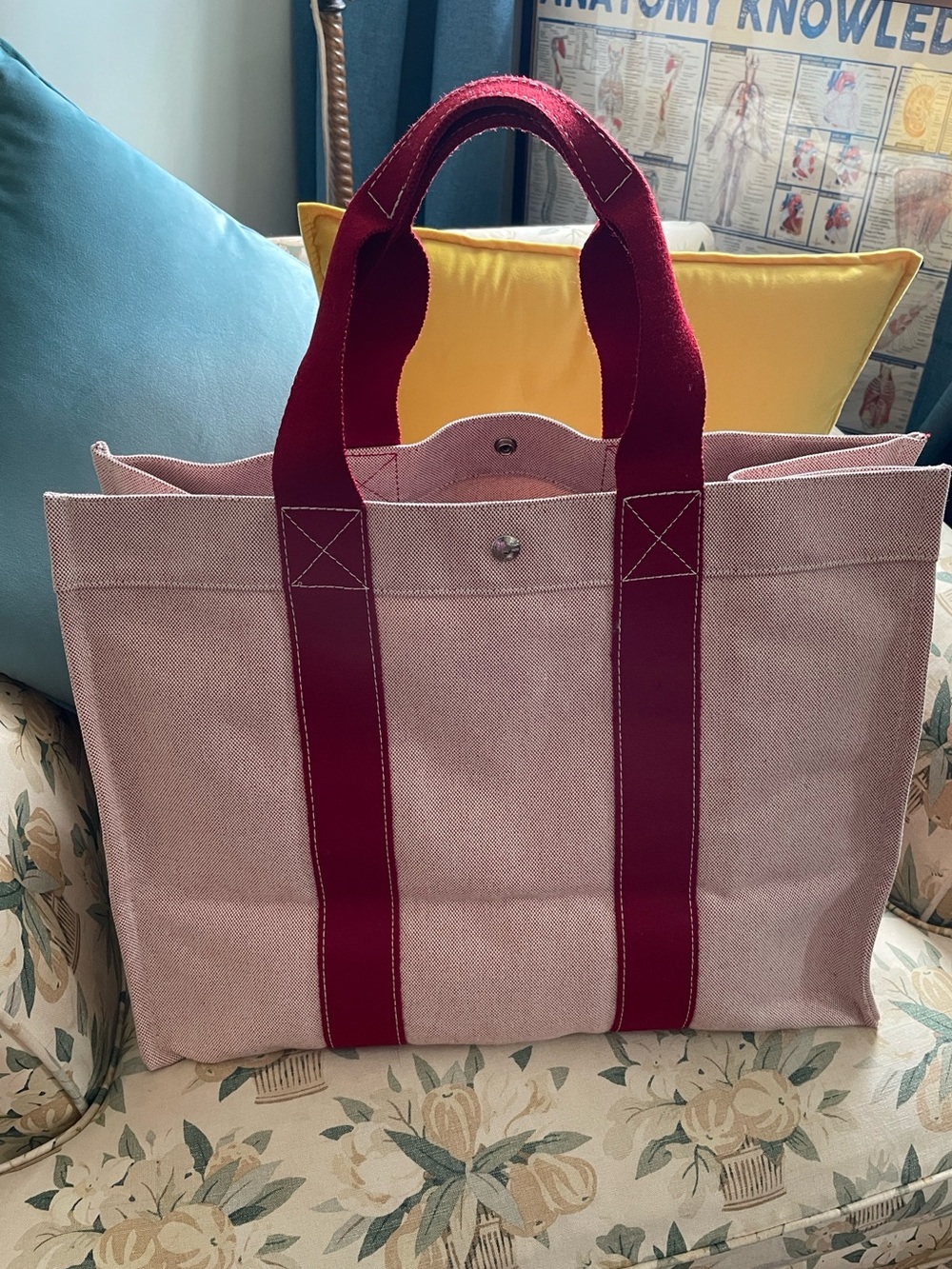 Hermes Bora Red GM Canvas Tote Bag